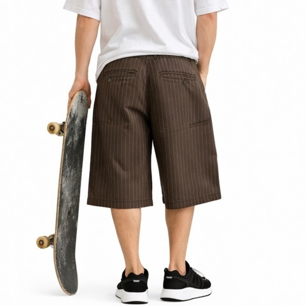 Burnside Brown Pinstripe Skater Shorts Y2K Style Mens Size 36 Retro Fit